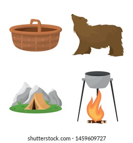 Vector design of picnic and adventure sign. Collection of picnic and nature vector icon for stock.