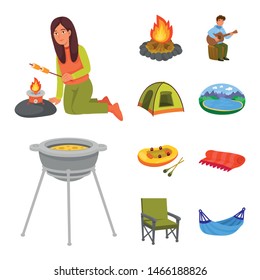Vector design of picnic and nature logo. Collection of picnic and travel vector icon for stock.