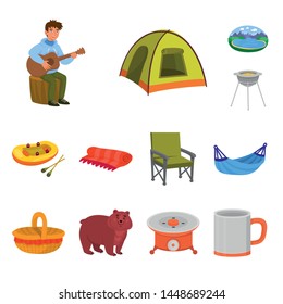 Vector design of picnic and nature sign. Collection of picnic and travel stock vector illustration.