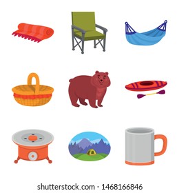 Vector design of picnic and nature symbol. Set of picnic and travel stock symbol for web.