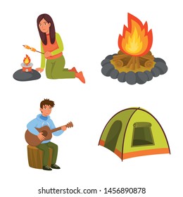 Vector design of picnic and nature symbols. Set of picnic and travel stock vector illustration.
