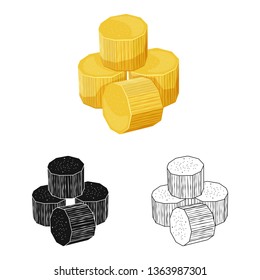 Vector design of piece and cube sign. Set of piece and jaggery stock symbol for web.