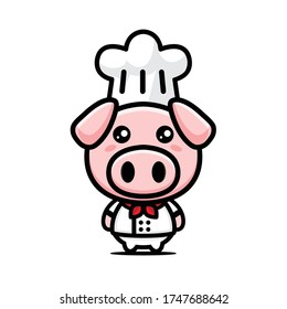 Vector design of pig character to be a chef