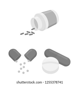 Vector design of pill and medicine logo. Set of pill and vitamin vector icon for stock.