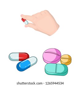 Vector design of pill and medicine logo. Set of pill and vitamin stock vector illustration.