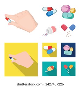 Vector design of pill and medicine symbol. Set of pill and vitamin vector icon for stock.