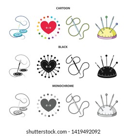 Vector design of pin and sewing logo. Set of pin and sketch stock vector illustration.