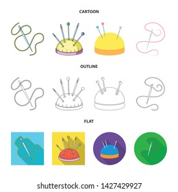 Vector design of pin and sewing logo. Set of pin and sketch vector icon for stock.