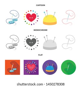 Vector design of pin and sewing sign. Set of pin and sketch vector icon for stock.