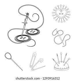 Vector design of pin and sewing symbol. Set of pin and sketch vector icon for stock.