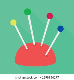 Vector design of pincushion and pillow sign. Collection of pincushion and needle stock symbol for web.