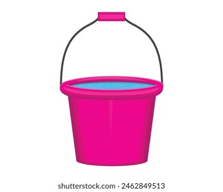 vector design of a pink bucket filled with water with a handle made of wire or iron