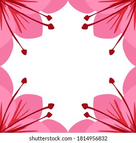 Diseño vectorial de un marco de caja de ornamentos de flores rosadas con un tema de naturaleza