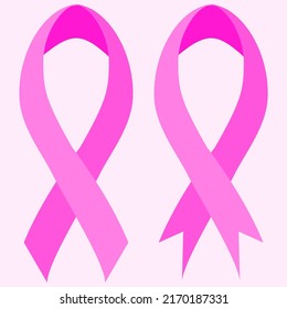 Vector design of pink ribbons, a symbol of breast cancer awareness isolated on light pink background.  4 Feb world cancer day.