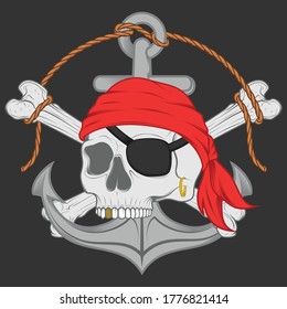 Vector design of pirate skulls anchor