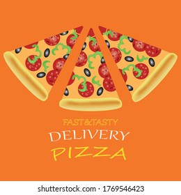 Vector design for pizza delivery, italian restaurant menu, cafe, pizzeria. Fast food delivery symbol.