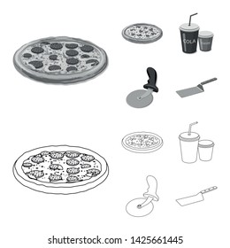 Vector design of pizza and food sign. Set of pizza and italy stock symbol for web.