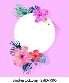 vector design with place for text and tropical flowers and palm leaves. romantic and sweet.