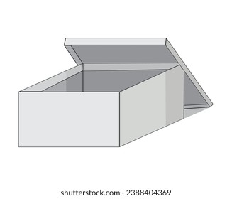 vector design of a plain white cardboard box that is white and gray which appears open with isometric angles