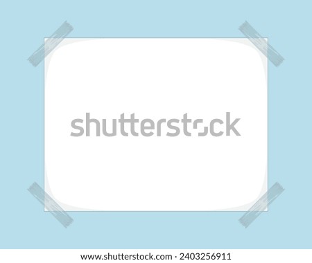 vector design of plain white paper with a light blue background attached with clear plastic tape in a rectangular shape at the four corners at a 45 degree angle