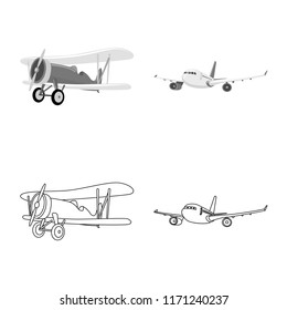 Vector design of plane and transport icon. Collection of plane and sky vector icon for stock.