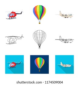 Vector design of plane and transport icon. Set of plane and sky vector icon for stock.