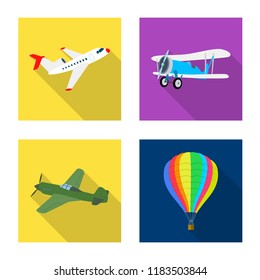Vector design of plane and transport icon. Set of plane and sky vector icon for stock.