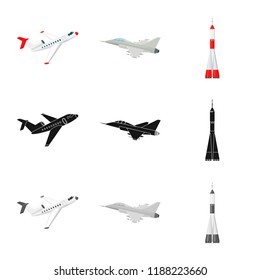 Vector design of plane and transport icon. Collection of plane and sky stock symbol for web.