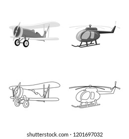 Vector design of plane and transport icon. Collection of plane and sky stock vector illustration.