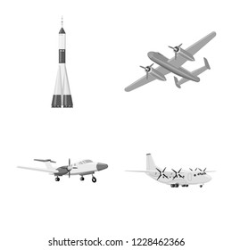 Vector design of plane and transport icon. Collection of plane and sky stock vector illustration.