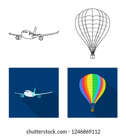 Vector design of plane and transport icon. Collection of plane and sky stock symbol for web.