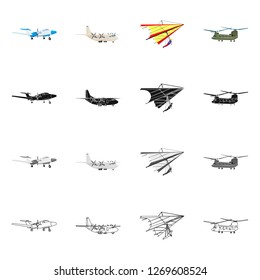 Vector design of plane and transport icon. Collection of plane and sky stock vector illustration.