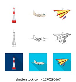 Vector design of plane and transport icon. Collection of plane and sky stock vector illustration.