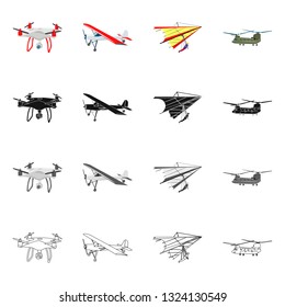 Vector design of plane and transport icon. Set of plane and sky stock symbol for web.
