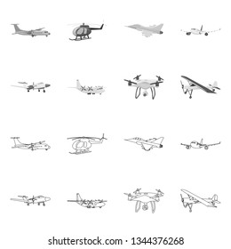 Vector design of plane and transport icon. Set of plane and sky stock symbol for web.