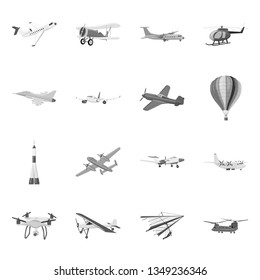 Vector design of plane and transport icon. Set of plane and sky stock symbol for web.