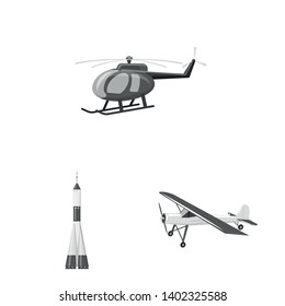 Vector design of plane and transport icon. Set of plane and sky stock vector illustration.