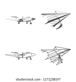 Vector design of plane and transport logo. Collection of plane and sky stock vector illustration.