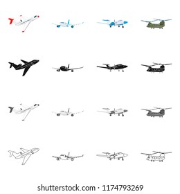Vector design of plane and transport logo. Set of plane and sky stock symbol for web.