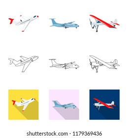Vector design of plane and transport logo. Collection of plane and sky stock vector illustration.