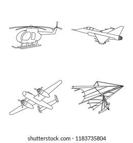 Vector design of plane and transport logo. Collection of plane and sky stock symbol for web.