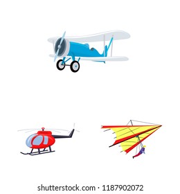 Vector design of plane and transport logo. Collection of plane and sky vector icon for stock.