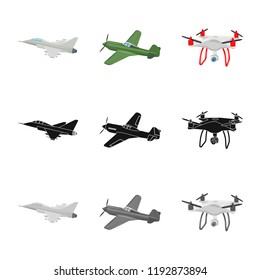 Vector design of plane and transport logo. Set of plane and sky stock symbol for web.