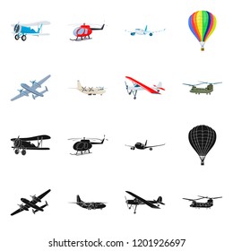 Vector design of plane and transport logo. Collection of plane and sky stock vector illustration.