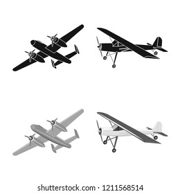 Vector design of plane and transport logo. Collection of plane and sky stock symbol for web.