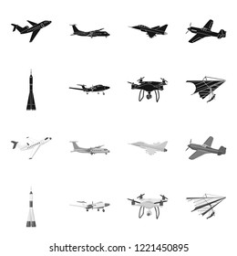 Vector design of plane and transport logo. Collection of plane and sky vector icon for stock.