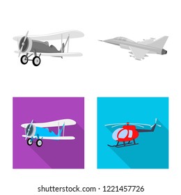 Vector design of plane and transport logo. Set of plane and sky vector icon for stock.