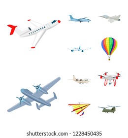Vector design of plane and transport logo. Set of plane and sky stock symbol for web.