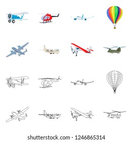 Vector design of plane and transport logo. Set of plane and sky stock vector illustration.