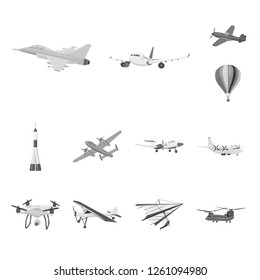 Vector design of plane and transport logo. Set of plane and sky stock vector illustration.